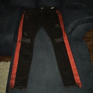 Other denim jeans distressed w/red stripe